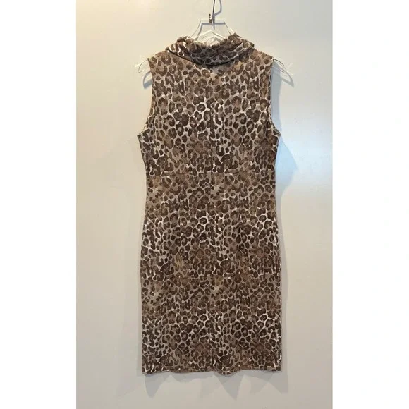 J McLaughlin Diaz Leopard Print Sleeveless Cowl Neck Sheath Dress Size Medium - Picture 4 of 8